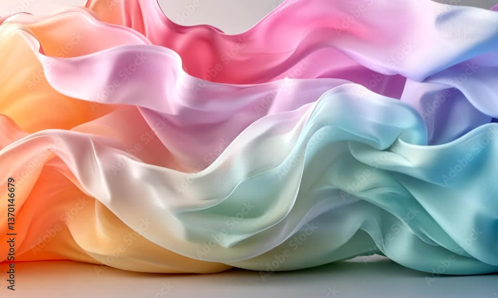 Poster dynamic multi-colored translucent fabric waves flowing abstract background concept