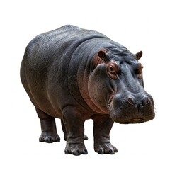 Fototapeta premium Wild hippopotamus walking isolated on white background, perfect for wildlife photography and stock images 