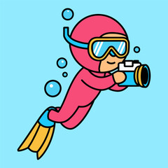 Underwater Photographer Cartoon Illustration