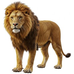 Obraz premium Ferocious lion roaring isolated on white background, perfect for nature photography and stock images 