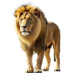 Obraz premium Close-up portrait of a majestic lion isolated on white background, detailed wildlife stock photo 