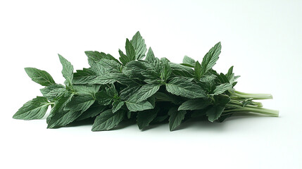 Fresh mint leaves against a white background  