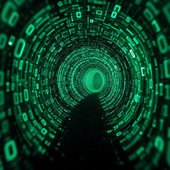Fototapeta premium Abstract Digital Tunnel of Binary Code Green Glowing Data Stream