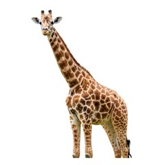 Obraz premium Wild giraffe walking isolated on white background, perfect for nature photography and stock images 