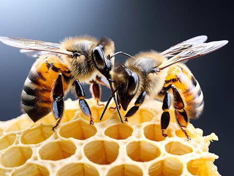 Honeybees on Honeycomb CloseUp.