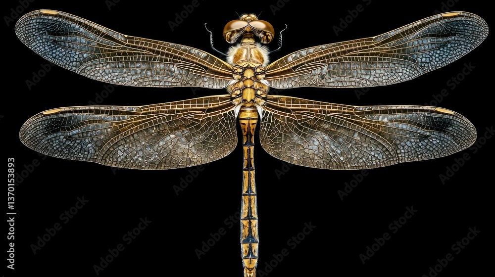 Poster intricate dragonfly close-up with detailed patterns and textures