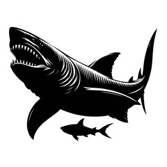 Obraz premium Megalodon fish silhouette vector black color vector isolated white background 