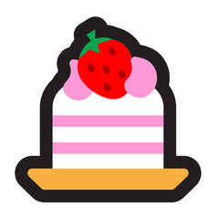 Black Line Icon cute Sweet Pink Strawberry Cream Cake