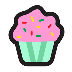 Black Line Icon cute Sweet Pink Strawberry Muffins