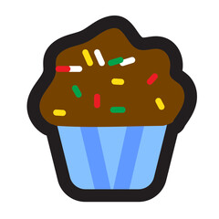 Black Line Icon cute Sweet Brown Chocolate Muffin