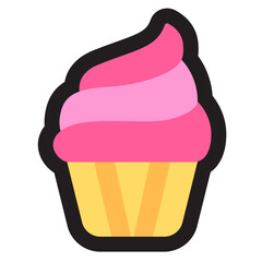 Black Line Icon cute Sweet Strawberry Cream Muffins