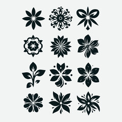 Obraz premium Stylized Flower Icons Collection Various Shapes Floral Symbol Set, Floral Symbol Set Stylized Flower Icons