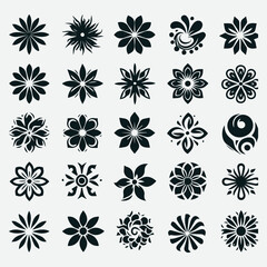 Stylized Flower Icons Collection Various Shapes Floral Symbol Set, Floral Symbol Set Stylized Flower Icons