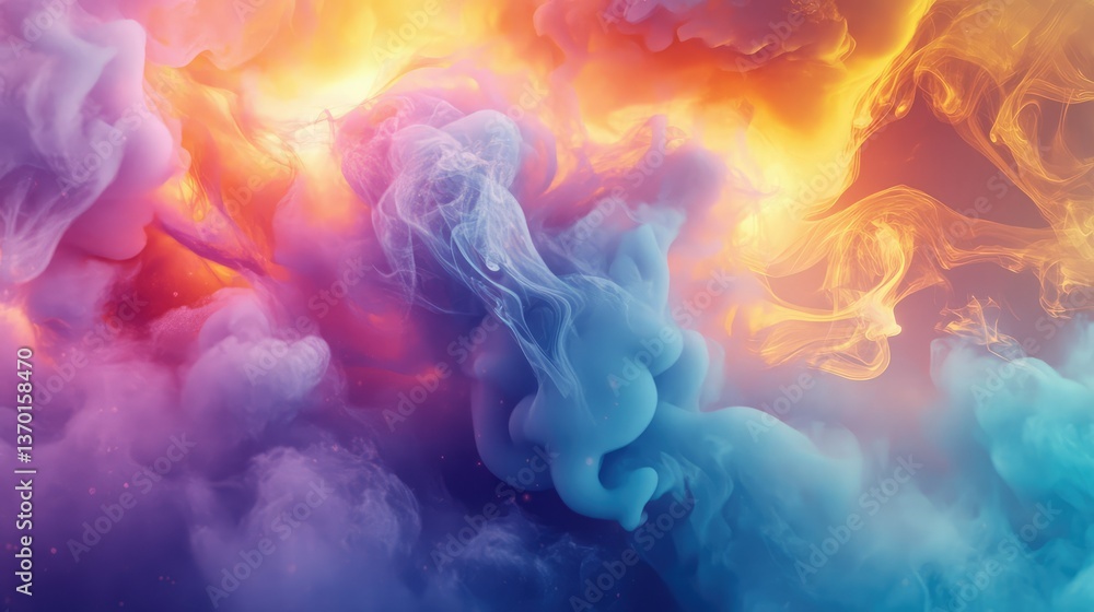 Poster ethereal swirls of colorful smoke and cloud formations capturing the essence of serenity and vibranc