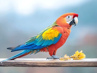 Fototapeta premium Scarlet Macaw Perched for Tropical Setting.