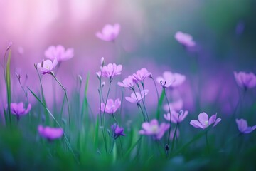 Soft hues of blooming flowers in a serene field at dusk