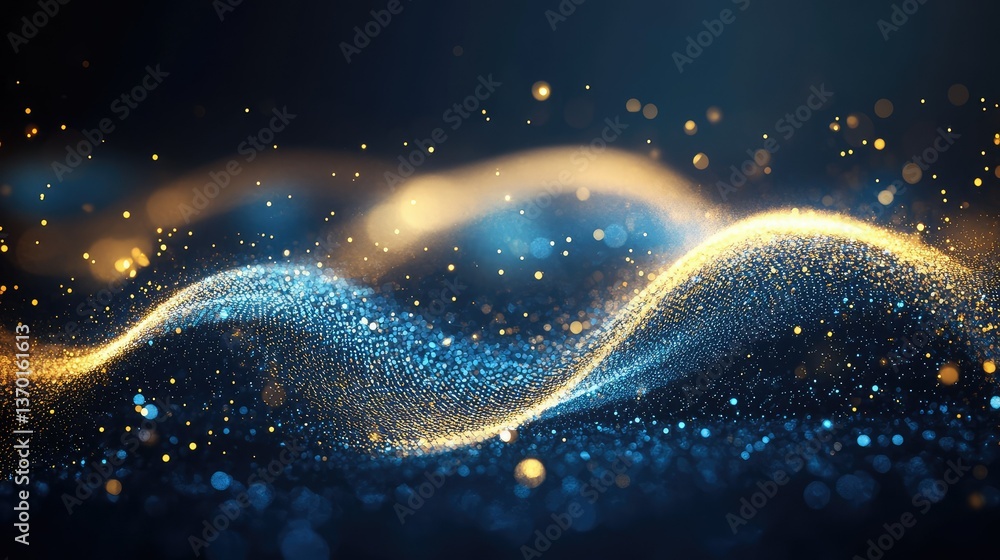 Poster captivating waves of light and color dance in an ethereal glow, merging glittering particles and sof