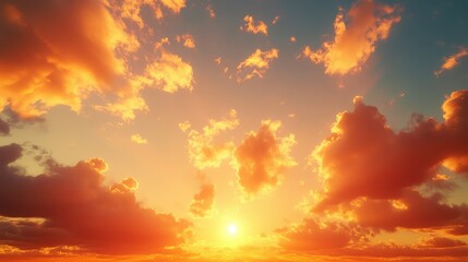 Fototapeta premium Stunning sunset with vibrant clouds in a colorful sky, perfect for serene backgrounds, nature themes, relaxation, and inspirational content ideal for various projects.