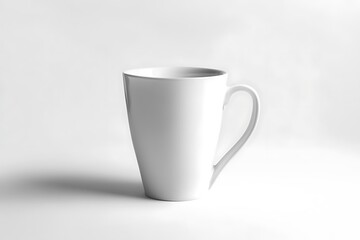Obraz premium Elegant white mug on a white background, perfect for coffee or tea, ideal for mockups and designs