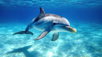 Obraz premium Graceful Dolphin Swimming in Clear Blue Ocean Water