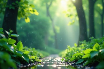 Fototapeta premium Gentle rainfall, fine mist, pristine white background, condensation, falling, atmospheric