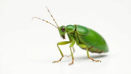 Green insect isolated on white studio backdrop, grasshopper, bug, leafhopper