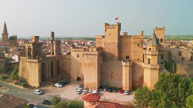 Aerial view of the Royal Palace of Olite in Navarre province, northern Spain.