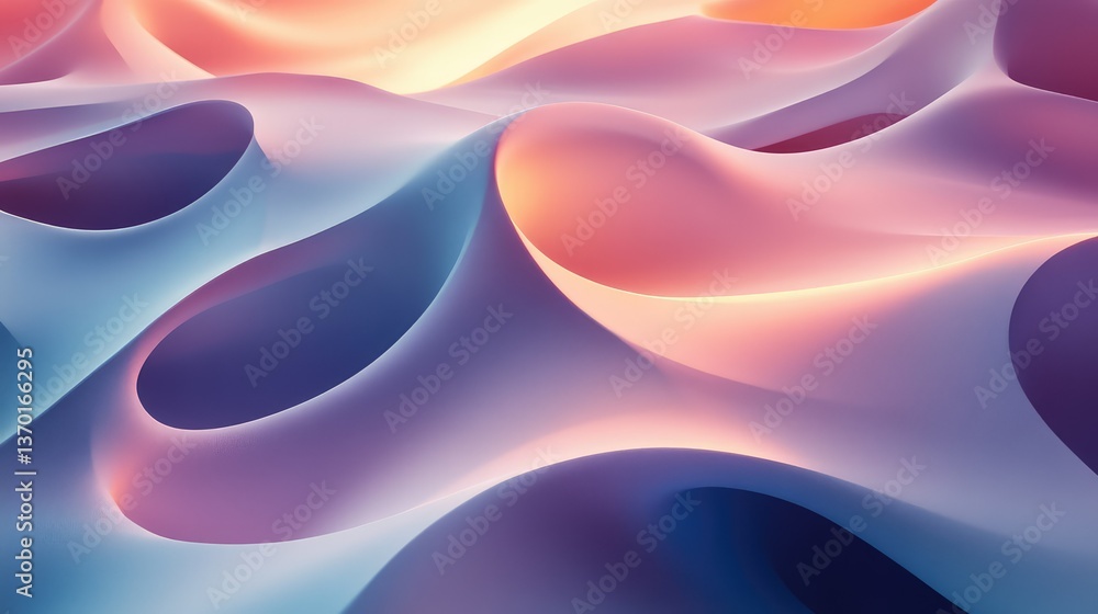 Poster abstract waves in soft gradients of pastel colors create a serene and tranquil background, ideal for