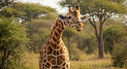 Obraz premium A Smiling Giraffe in the African Savanna