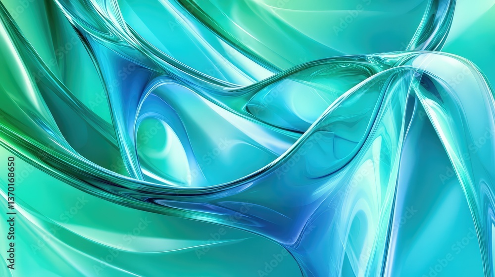 Poster ethereal waves of light blue and green abstract fluid shapes creating a dreamlike atmosphere for bac