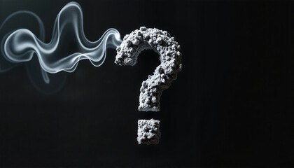 Question mark made of textured material with smoke effect on a dark background for blog visuals, website graphics, educational content, and creative presentations