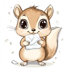 Naklejka premium Cute cartoon squirrel holding a treat