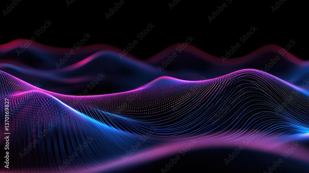 Aufkleber abstract waves of vibrant neon colors in pink and blue flowing through a dark background, creating a