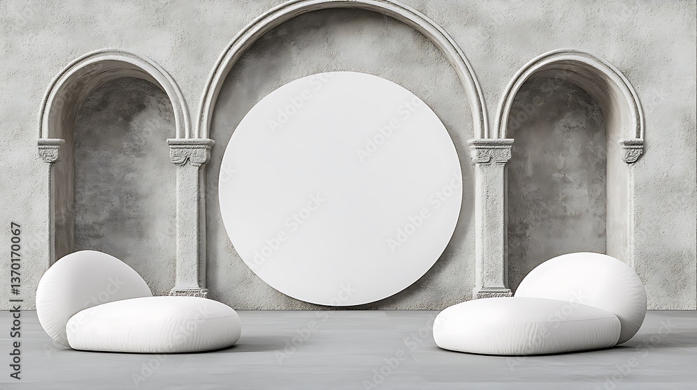 Poster modern chairs arranged with architecture in a studio setup