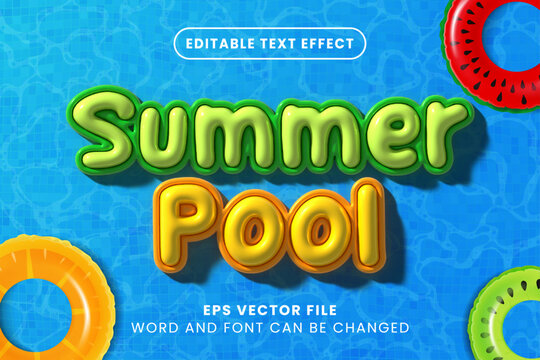 Summer pool 3d inflated text effect. Summer holiday text style