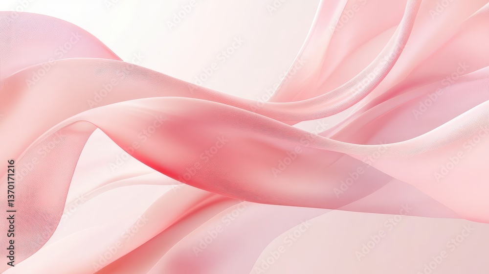 Poster soft and ethereal pink silk fabric flowing gracefully in gentle waves, creating a dreamy and serene 