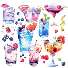 Collection of cocktail drinks no background