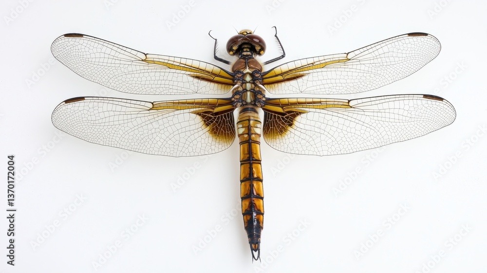 Poster detailed close-up of a dragonfly with intricate wing patterns