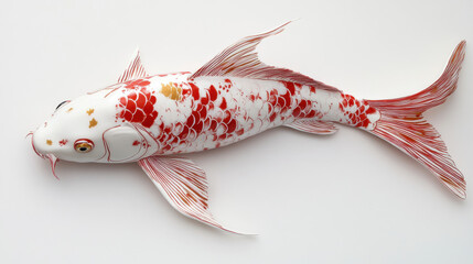 A white koi fish with red and orange patterns