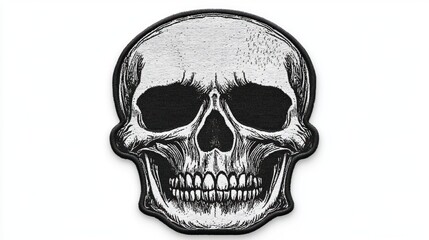 Fototapeta premium Black and White Embroidered Patch Mockup Isolated on White Background for Textile Design and Apparel Branding, Custom Embroidery Mockup for Fashion and Design Mockups