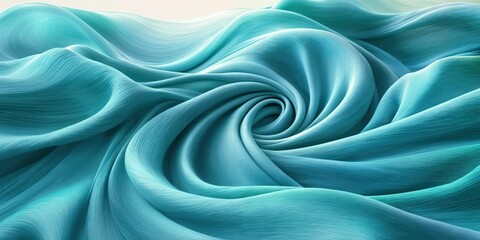 Obraz premium Flowing turquoise textile, abstract digital art with undulating detailed folds, smooth iridescent surface, stylized teal and blue waves, seamless soft lighting, high-quality intricate textures.