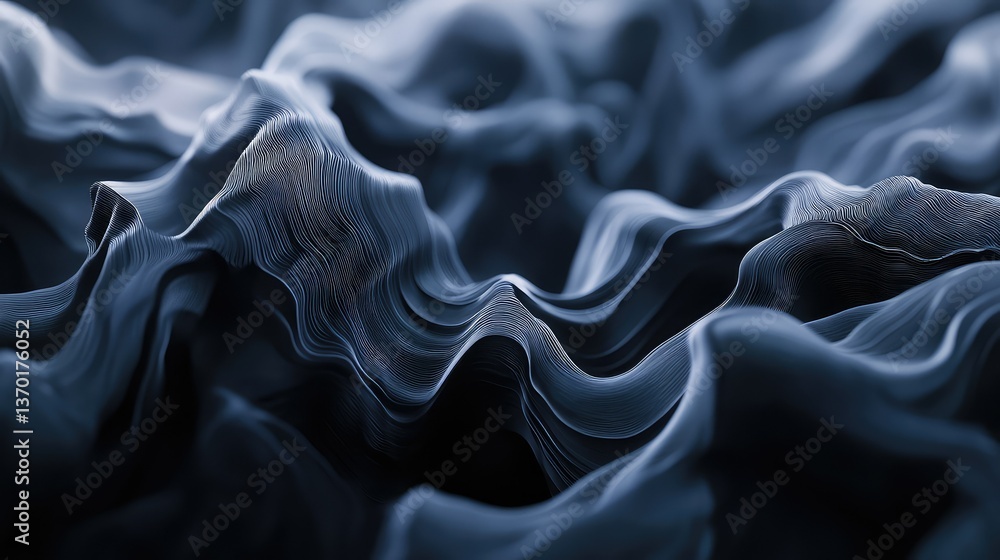 Poster abstract flowing waves of dark blue texture with intricate lines creating a mesmerizing visual effec