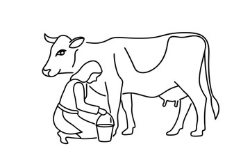 Dairy Farming Woman Milking Cow, Bucket, Rural Scene, Agriculture, Livestock