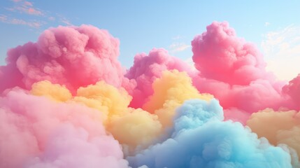 Fototapeta premium Colorful Cotton Candy Clouds Under Blue Sky Forming a Dreamy Landscape with Pastel Hues and Soft Textures for a Whimsical Atmosphere in Nature Photography