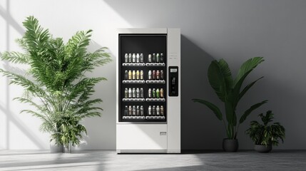 Black and White Vending Machine Mockup on White Background