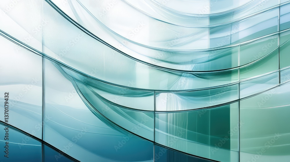 Poster abstract representation of flowing glass textures in various shades of blue and green conveying a se