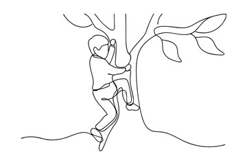 Boy Climbing Tree, Single Line Drawing, Nature, Child, Outdoors, Adventure, Play, Freedom, Minimalis