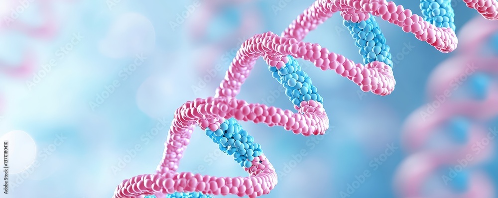 Poster a colorful, abstract representation of dna strands, showcasing a double helix structure with pink an