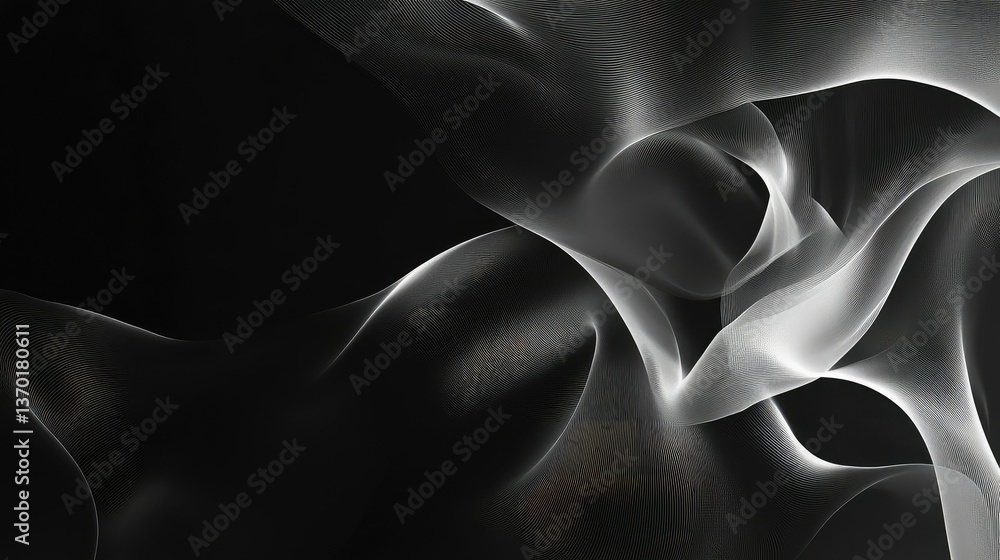 Poster elegant flowing abstract design featuring smooth textured waves in monochrome colors creating a sens