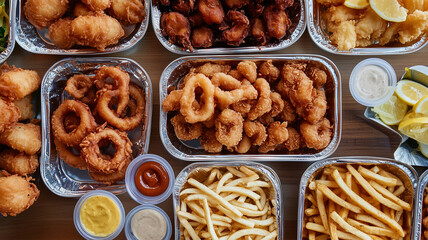 居酒屋風テーブルに揚げ物がずらり